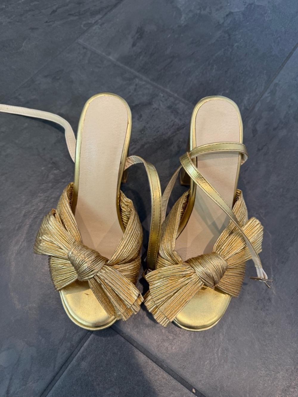 Gold Bow Strap wedge heels